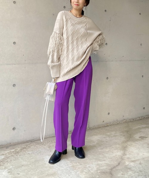 CAPRICIEUX LE'MAGE（カプリシューレマージュ）の「ダイヤ編袖フリンジプルオーバー（ニット/セーター・レディース・ブラック/グリーン/ホワイト系その他・FREE）」の13枚目の写真