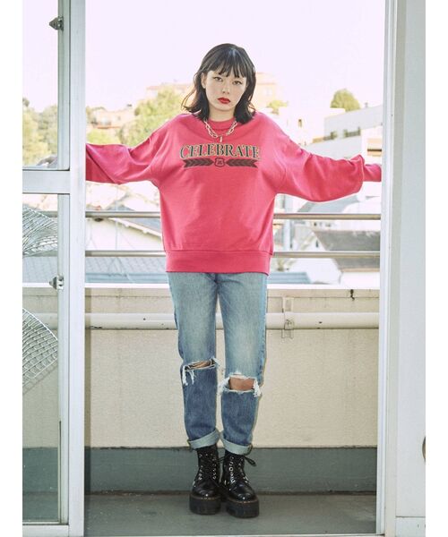 jouetie（ジュエティ）の「カレッジオーバートップス（スウェット・レディース・ブラック/グレー/ピンク/グリーン・MEDIUM）」の6枚目の写真