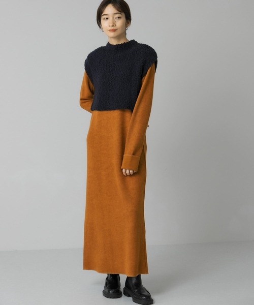 KBF（ケイビーエフ）の「ニットSETカットソーワンピース（ワンピース・レディース・チャコールグレー/ブラウン/オフホワイト・ONE）」の3枚目の写真