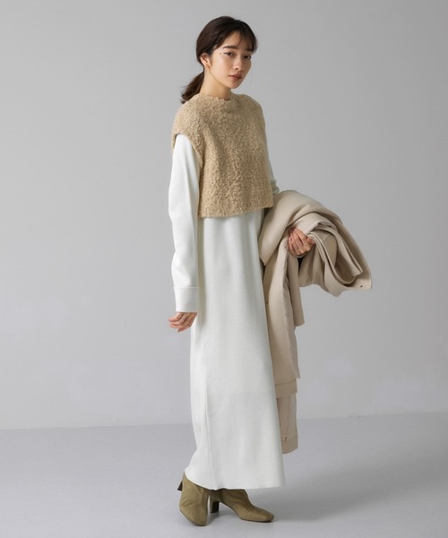 KBF（ケイビーエフ）の「ニットSETカットソーワンピース（ワンピース・レディース・チャコールグレー/ブラウン/オフホワイト・ONE）」の8枚目の写真