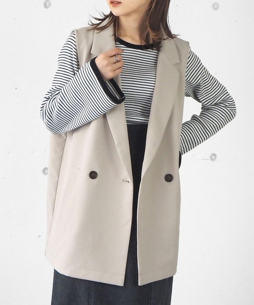 tiptop(ティップトップ)の「【セットアップ対応】ダブルボタンテーラーベスト(ベスト・レディース・ブラック/アイボリー/A/B/ダークブラウン/C・FREE)」の7枚目の写真