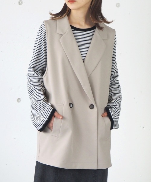 tiptop(ティップトップ)の「【セットアップ対応】ダブルボタンテーラーベスト(ベスト・レディース・ブラック/アイボリー/A/B/ダークブラウン/C・FREE)」の8枚目の写真