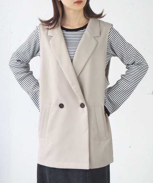 tiptop(ティップトップ)の「【セットアップ対応】ダブルボタンテーラーベスト(ベスト・レディース・ブラック/アイボリー/A/B/ダークブラウン/C・FREE)」の9枚目の写真