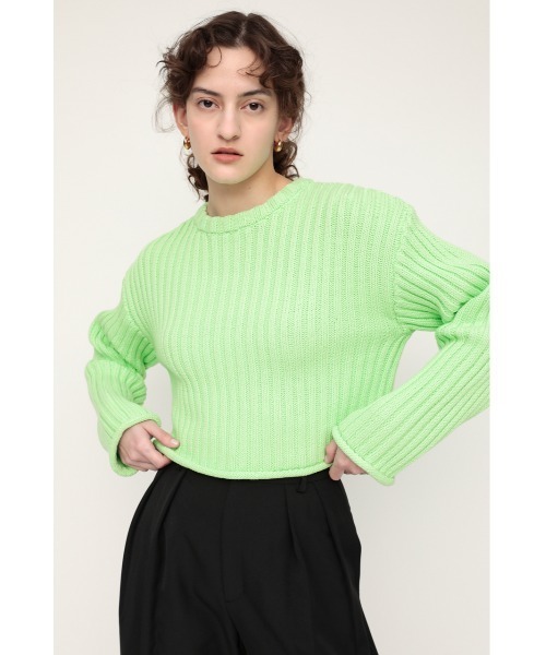 SLY(スライ)の「COTTON RIB SHORT TOPS コットンリボンショート トップス(ニット/セーター・レディース・ライトイエロー/ホワイト/ブラック/グリーン・FREE)」の4枚目の写真