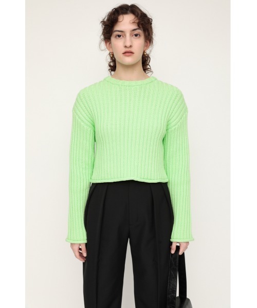 SLY(スライ)の「COTTON RIB SHORT TOPS コットンリボンショート トップス(ニット/セーター・レディース・ライトイエロー/ホワイト/ブラック/グリーン・FREE)」の14枚目の写真