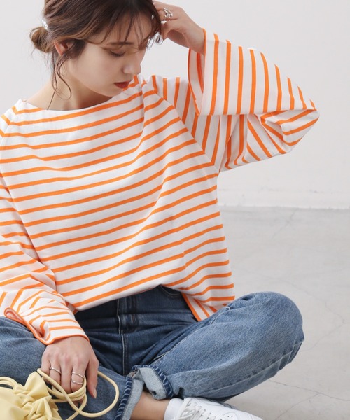 frames RAY CASSIN（フレームスレイカズン）の「WEB限定 フレアスリーブボーダーロンT（Tシャツ/カットソー・レディース・オレンジ系/ブラック系/ブルー系・FREE）」の3枚目の写真