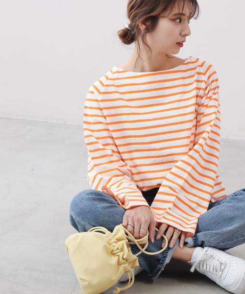 frames RAY CASSIN（フレームスレイカズン）の「WEB限定 フレアスリーブボーダーロンT（Tシャツ/カットソー・レディース・オレンジ系/ブラック系/ブルー系・FREE）」の13枚目の写真