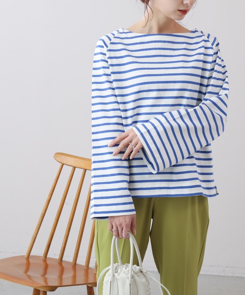 frames RAY CASSIN（フレームスレイカズン）の「WEB限定 フレアスリーブボーダーロンT（Tシャツ/カットソー・レディース・オレンジ系/ブラック系/ブルー系・FREE）」の10枚目の写真