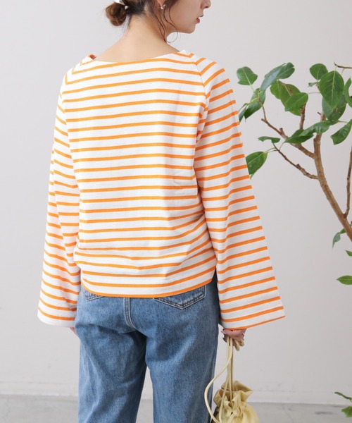 frames RAY CASSIN（フレームスレイカズン）の「WEB限定 フレアスリーブボーダーロンT（Tシャツ/カットソー・レディース・オレンジ系/ブラック系/ブルー系・FREE）」の16枚目の写真