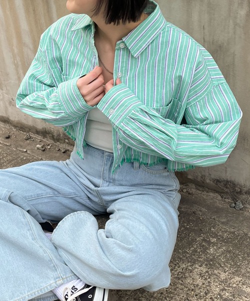 WEGO（ウィゴー）の「WEGO/ダメージショートシャツ（シャツ/ブラウス・レディース・グリーン系その他4/ブルー系その他4/ブラック系その他2/グレー系その他2・FREE）」の6枚目の写真