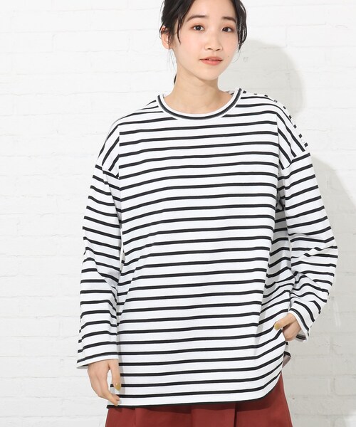 Cutie Blonde（キューティーブロンド）の「◆【S-L】天竺ボーダーカットソー（Tシャツ/カットソー・レディース・アイボリー/ブラック系2/ネイビー系7/イエロー系9・01/02/03）」の3枚目の写真