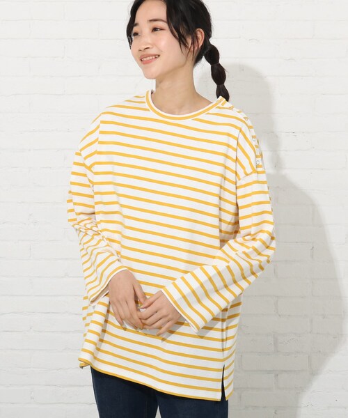 Cutie Blonde（キューティーブロンド）の「◆【S-L】天竺ボーダーカットソー（Tシャツ/カットソー・レディース・アイボリー/ブラック系2/ネイビー系7/イエロー系9・01/02/03）」の4枚目の写真