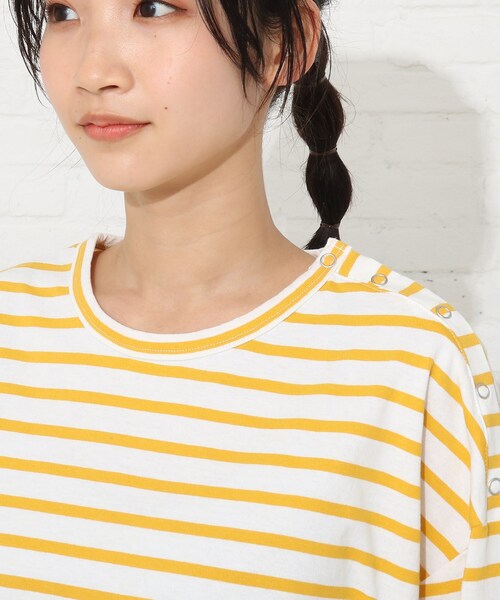 Cutie Blonde（キューティーブロンド）の「◆【S-L】天竺ボーダーカットソー（Tシャツ/カットソー・レディース・アイボリー/ブラック系2/ネイビー系7/イエロー系9・01/02/03）」の9枚目の写真