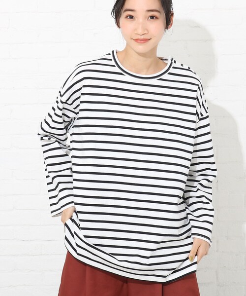 Cutie Blonde（キューティーブロンド）の「◆【S-L】天竺ボーダーカットソー（Tシャツ/カットソー・レディース・アイボリー/ブラック系2/ネイビー系7/イエロー系9・01/02/03）」の11枚目の写真