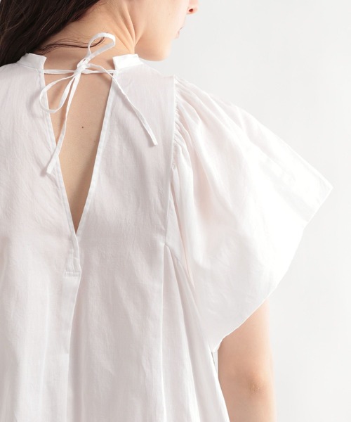 enricaエンリカ コットンサテン　ギャザーブラウス ボリュームスリーブ enrica｜コットン サテン ギャザー ブラウス blouse124-tr - Piu