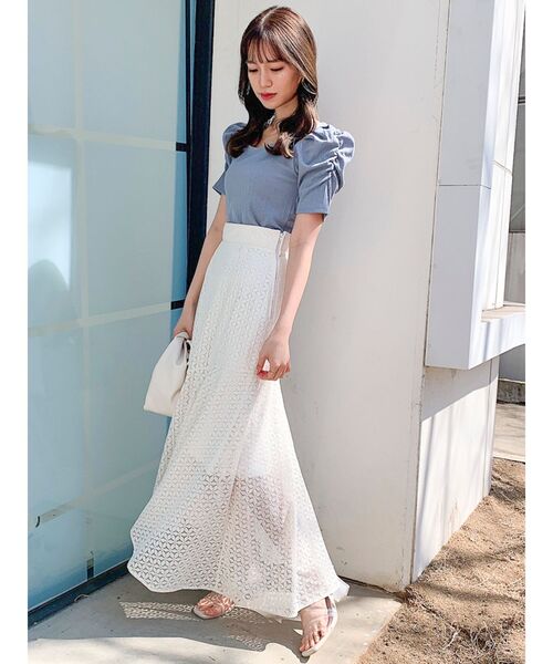 dazzlin（ダズリン）の「フラワーレースアンバランススカート（スカート・レディース・ブラック/オフホワイト・SMALL/MEDIUM）」の5枚目の写真