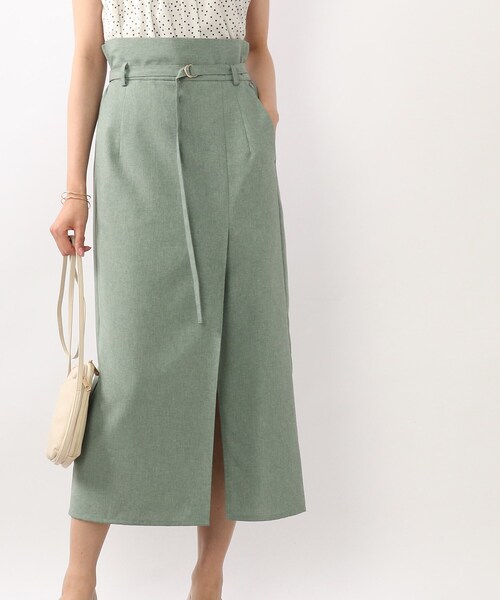 DRESKIP（ドレスキップ）の「◆麻調ナロ－細ベルト付スカート（スカート・レディース・ダークグリーン/ネイビー/ベージュ系その他5・02/03/04）」の2枚目の写真