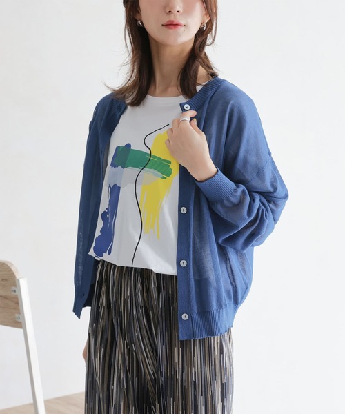 Thevon（ゼボン）の「ドライタッチ2WAYシアーニットカーディガン（カーディガン/ボレロ・レディース・オレンジ/オフホワイト/ブルー/ブラック・FREE）」の3枚目の写真
