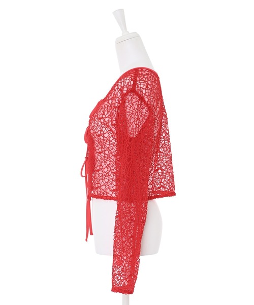 Narcissus（ナルシス）の「【SINN】Narcissusオリジナル　メッシュ2WAYカーディガン（カーディガン/ボレロ・レディース・レッド/ブラック・FREE）」の4枚目の写真