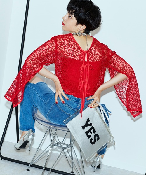 Narcissus（ナルシス）の「【SINN】Narcissusオリジナル　メッシュ2WAYカーディガン（カーディガン/ボレロ・レディース・レッド/ブラック・FREE）」の18枚目の写真