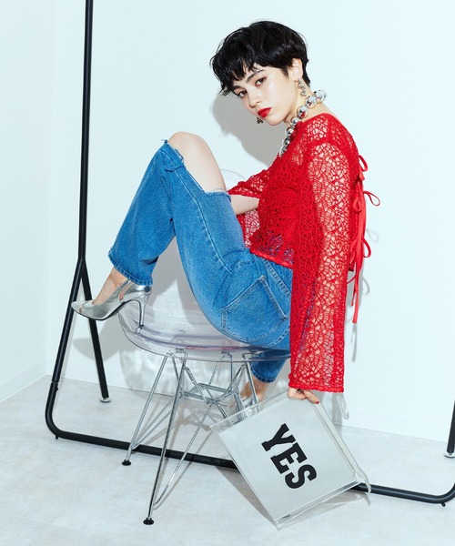 Narcissus（ナルシス）の「【SINN】Narcissusオリジナル　メッシュ2WAYカーディガン（カーディガン/ボレロ・レディース・レッド/ブラック・FREE）」の17枚目の写真