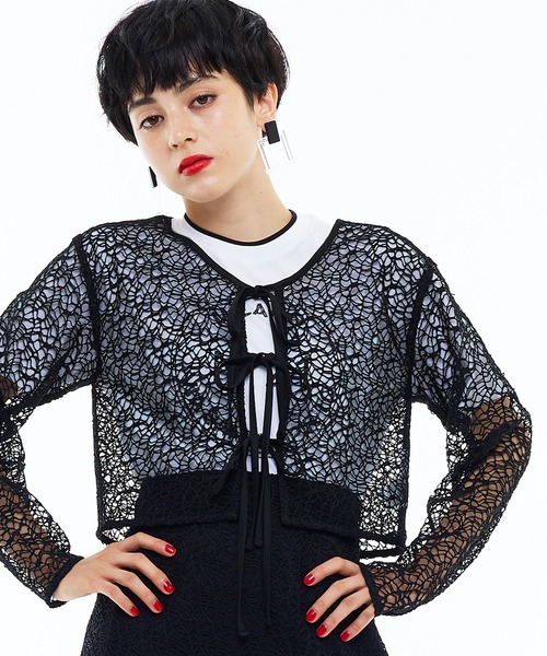 Narcissus（ナルシス）の「【SINN】Narcissusオリジナル　メッシュ2WAYカーディガン（カーディガン/ボレロ・レディース・レッド/ブラック・FREE）」の14枚目の写真