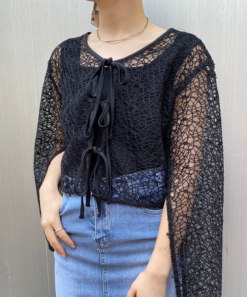 Narcissus（ナルシス）の「【SINN】Narcissusオリジナル　メッシュ2WAYカーディガン（カーディガン/ボレロ・レディース・レッド/ブラック・FREE）」の12枚目の写真