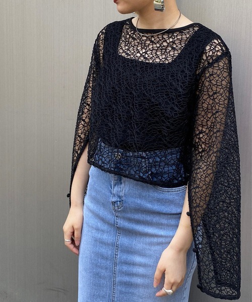 Narcissus（ナルシス）の「【SINN】Narcissusオリジナル　メッシュ2WAYカーディガン（カーディガン/ボレロ・レディース・レッド/ブラック・FREE）」の13枚目の写真