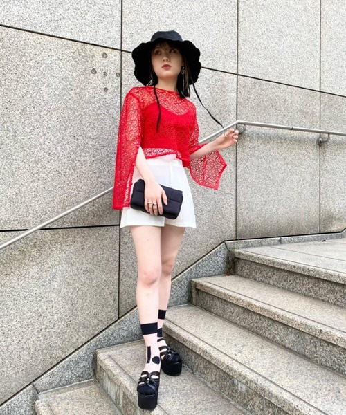 Narcissus（ナルシス）の「【SINN】Narcissusオリジナル　メッシュ2WAYカーディガン（カーディガン/ボレロ・レディース・レッド/ブラック・FREE）」の22枚目の写真