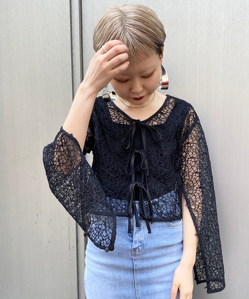 Narcissus（ナルシス）の「【SINN】Narcissusオリジナル　メッシュ2WAYカーディガン（カーディガン/ボレロ・レディース・レッド/ブラック・FREE）」の11枚目の写真