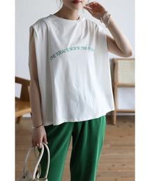 タックショルダー刺繍ロゴTシャツ