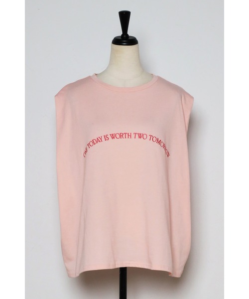 Bonjour Sagan(ボンジュールサガン)の「タックショルダー刺繍ロゴTシャツ(Tシャツ/カットソー・レディース・チャコールグレー/オフホワイト/ピンク・FREE)」の11枚目の写真