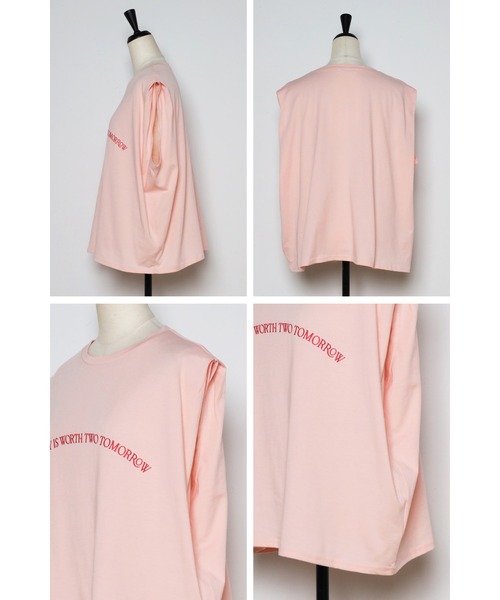 Bonjour Sagan(ボンジュールサガン)の「タックショルダー刺繍ロゴTシャツ(Tシャツ/カットソー・レディース・チャコールグレー/オフホワイト/ピンク・FREE)」の18枚目の写真