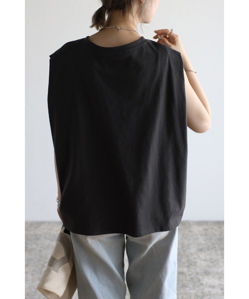 Bonjour Sagan(ボンジュールサガン)の「タックショルダー刺繍ロゴTシャツ(Tシャツ/カットソー・レディース・チャコールグレー/オフホワイト/ピンク・FREE)」の9枚目の写真