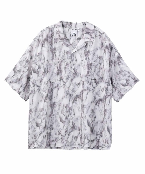 X-girl（エックスガール）の「MARBLE PRINT OPEN COLLAR SHIRT/マーブル柄 オープンカラー シャツ（シャツ/ブラウス・レディース・ブラウン/ブラック・S/M）」の4枚目の写真
