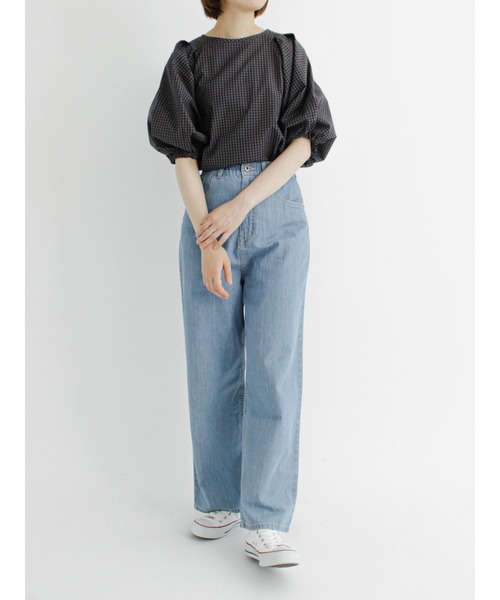 Samansa Mos2 blue（サマンサモスモスブルー）の「ギンガムタックブラウス（シャツ/ブラウス・レディース・オフホワイト/ネイビー/ブラック・ﾌﾘ-）」の12枚目の写真