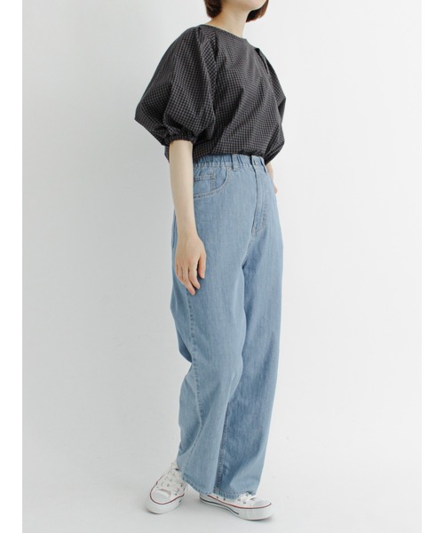 Samansa Mos2 blue（サマンサモスモスブルー）の「ギンガムタックブラウス（シャツ/ブラウス・レディース・オフホワイト/ネイビー/ブラック・ﾌﾘ-）」の11枚目の写真