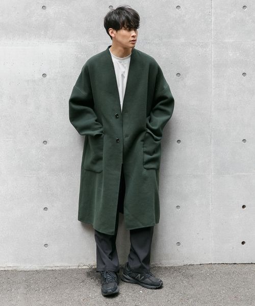 LOWRYS FARM（ローリーズファーム）の「メリノＷフェイスノーカラーコート　285287（ノーカラーコート・メンズ・チャコールグレー/グリーン・MEDIUM/LARGE）」の5枚目の写真