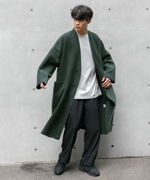 LOWRYS FARM（ローリーズファーム）の「メリノＷフェイスノーカラーコート　285287（ノーカラーコート・メンズ・チャコールグレー/グリーン・MEDIUM/LARGE）」の16枚目の写真