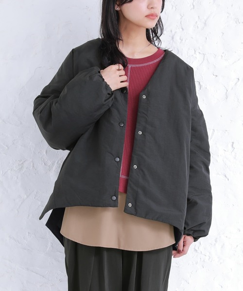 osharewalker(オシャレウォーカー)の「『ステッチレスノーカラー中綿ジャケット』(ブルゾン・レディース・ブラック/ライトカーキ/アイボリー・FREE)」の9枚目の写真