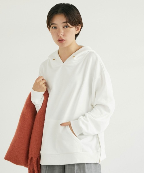 Doux archives（ドゥアルシーヴ）の「サイドジップパーカー（パーカー・レディース・チャコールグレー/オフホワイト・FREE）」の19枚目の写真