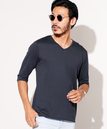ストレッチ Vネック無地五分袖Tシャツ
