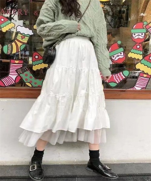 FREE STYLISTS（フリー スタイリスト）の「裾チュールティアードスカート（スカート・レディース・ホワイト/ブラック・FREE）」の7枚目の写真