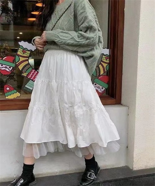 FREE STYLISTS（フリー スタイリスト）の「裾チュールティアードスカート（スカート・レディース・ホワイト/ブラック・FREE）」の8枚目の写真