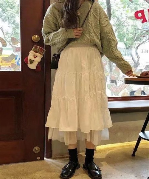 FREE STYLISTS（フリー スタイリスト）の「裾チュールティアードスカート（スカート・レディース・ホワイト/ブラック・FREE）」の4枚目の写真