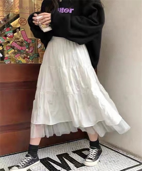 FREE STYLISTS（フリー スタイリスト）の「裾チュールティアードスカート（スカート・レディース・ホワイト/ブラック・FREE）」の12枚目の写真