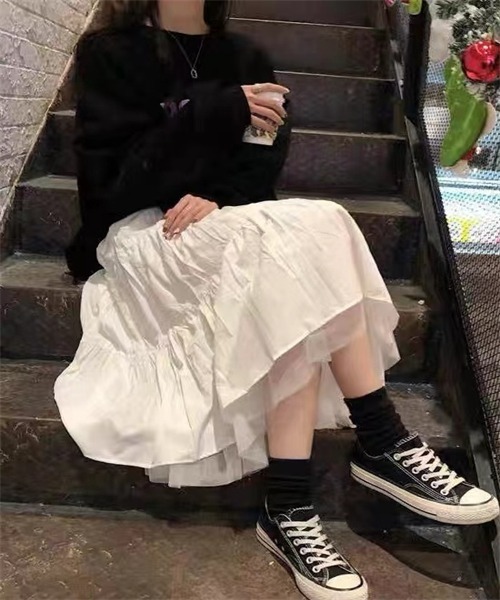 FREE STYLISTS（フリー スタイリスト）の「裾チュールティアードスカート（スカート・レディース・ホワイト/ブラック・FREE）」の13枚目の写真