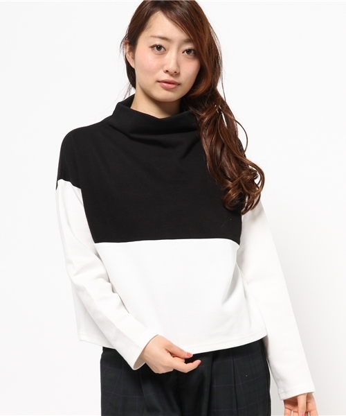 OUTLET(アウトレット)の「【who's who Chico】リップルボトルネックプルオーバー(Tシャツ/カットソー・レディース・ホワイト×ブラック/ブラック・FREE)」の2枚目の写真