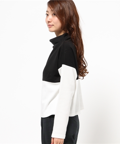 OUTLET(アウトレット)の「【who's who Chico】リップルボトルネックプルオーバー(Tシャツ/カットソー・レディース・ホワイト×ブラック/ブラック・FREE)」の4枚目の写真