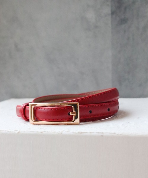 セール】【牛革】シンプルスクエアバックル細めベルト（ベルト